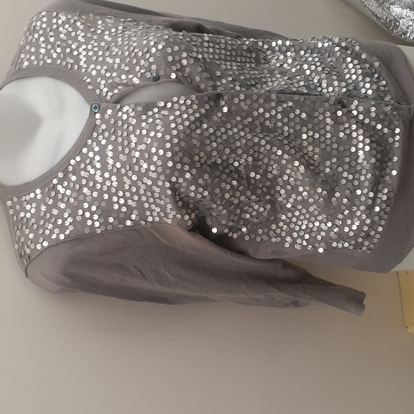 J. Crew Silver gray Sequin Cardigan sz S Silver Pewter metallic gray - Picture 2 of 5